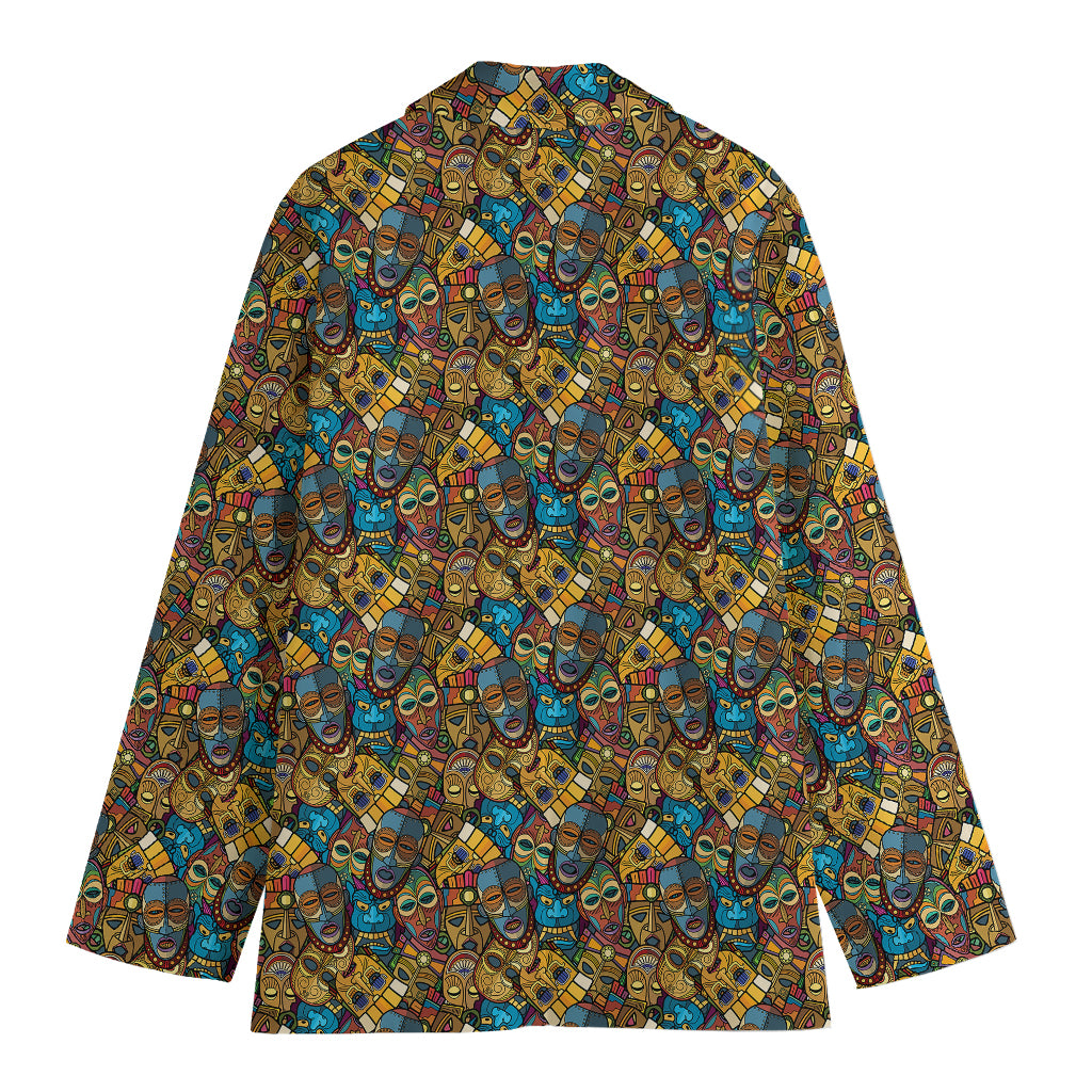 African Totem Masks Pattern Print Women's Cotton Blazer