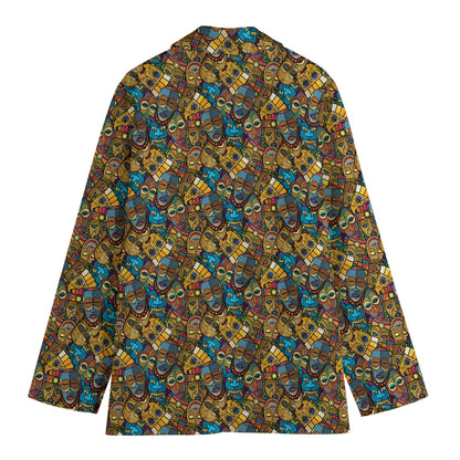 African Totem Masks Pattern Print Women's Cotton Blazer