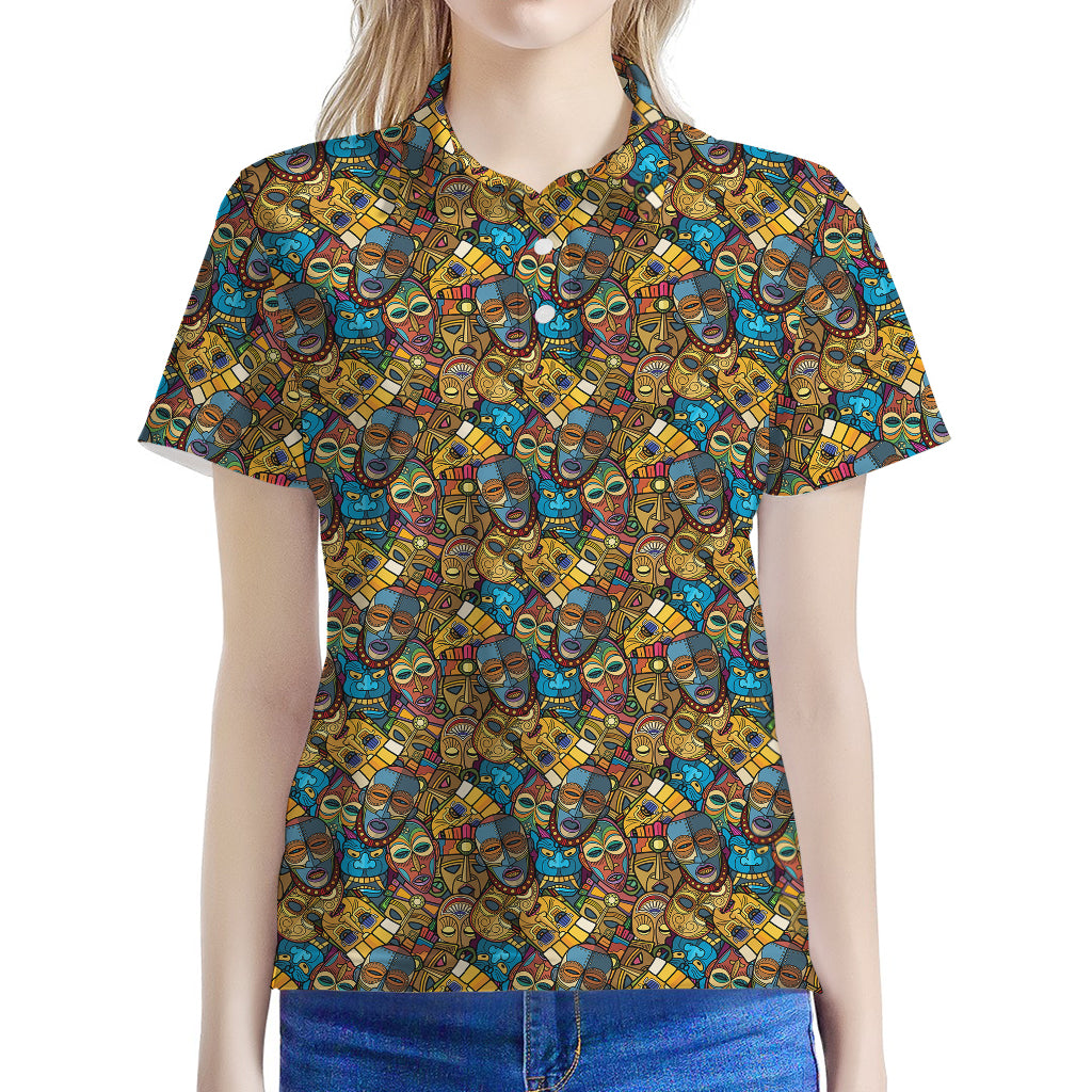 African Totem Masks Pattern Print Women's Polo Shirt