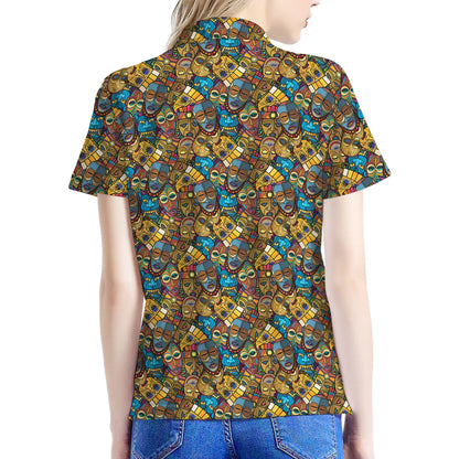 African Totem Masks Pattern Print Women's Polo Shirt