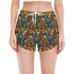 African Totem Masks Pattern Print Women's Split Running Shorts
