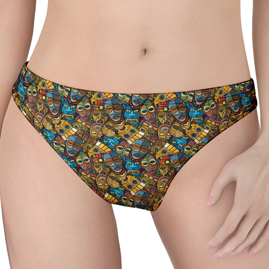 African Totem Masks Pattern Print Women's Thong