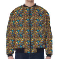 African Totem Masks Pattern Print Zip Sleeve Bomber Jacket