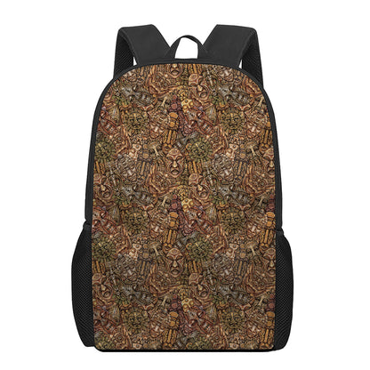 African Totem Pattern Print 17 Inch Backpack