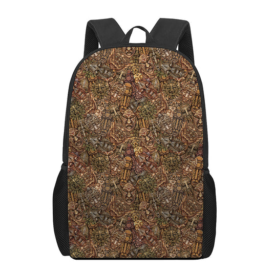 African Totem Pattern Print 17 Inch Backpack