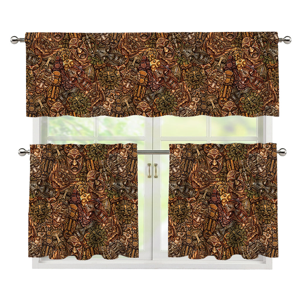 African Totem Pattern Print 3 Piece Kitchen Curtains