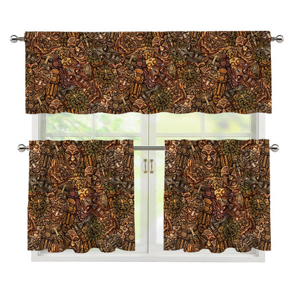 African Totem Pattern Print 3 Piece Kitchen Curtains