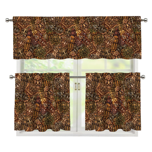 African Totem Pattern Print 3 Piece Kitchen Curtains