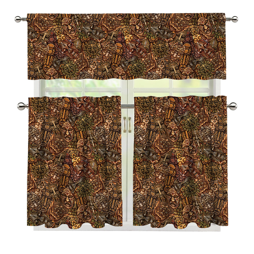 African Totem Pattern Print 3 Piece Kitchen Curtains