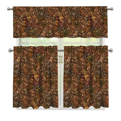 African Totem Pattern Print 3 Piece Kitchen Curtains