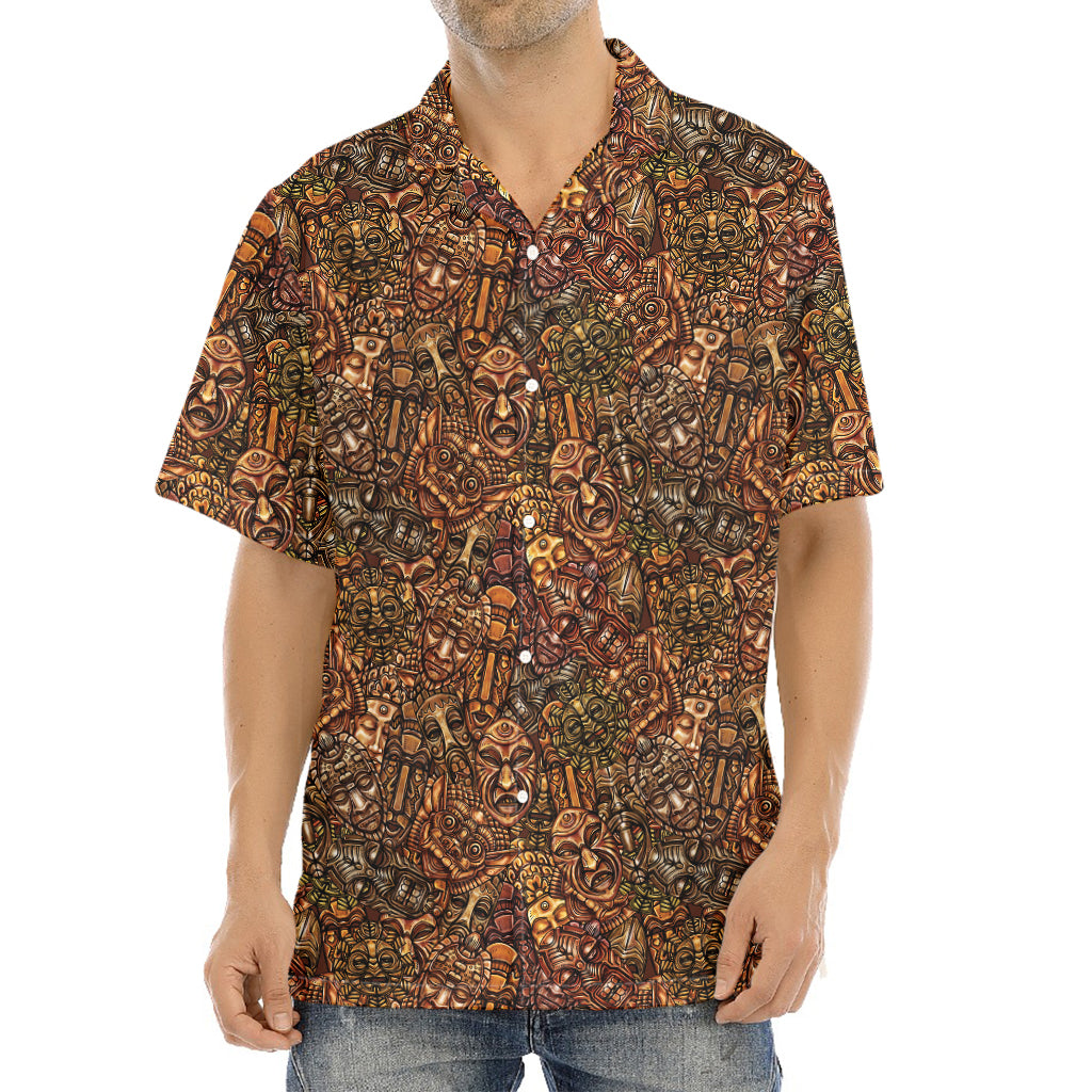 African Totem Pattern Print Aloha Shirt
