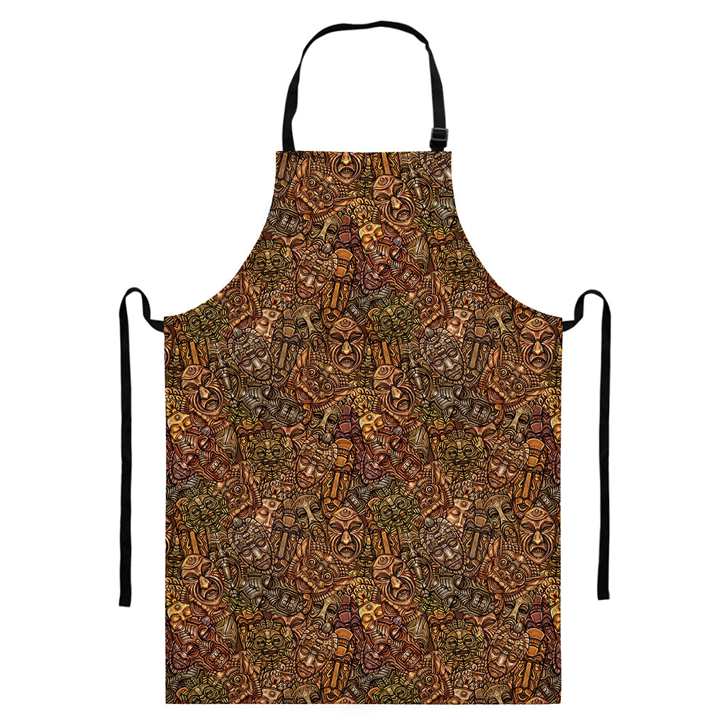 African Totem Pattern Print Bib Apron With Pocket