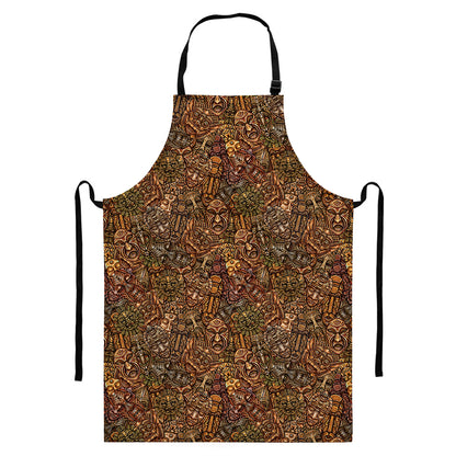 African Totem Pattern Print Bib Apron With Pocket