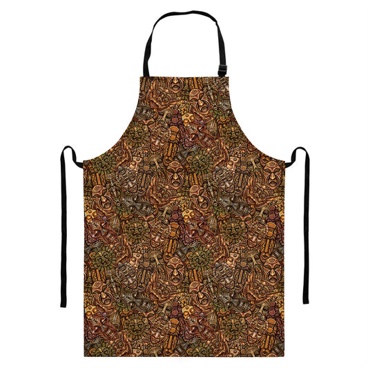 African Totem Pattern Print Bib Apron With Pocket
