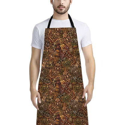 African Totem Pattern Print Bib Apron With Pocket