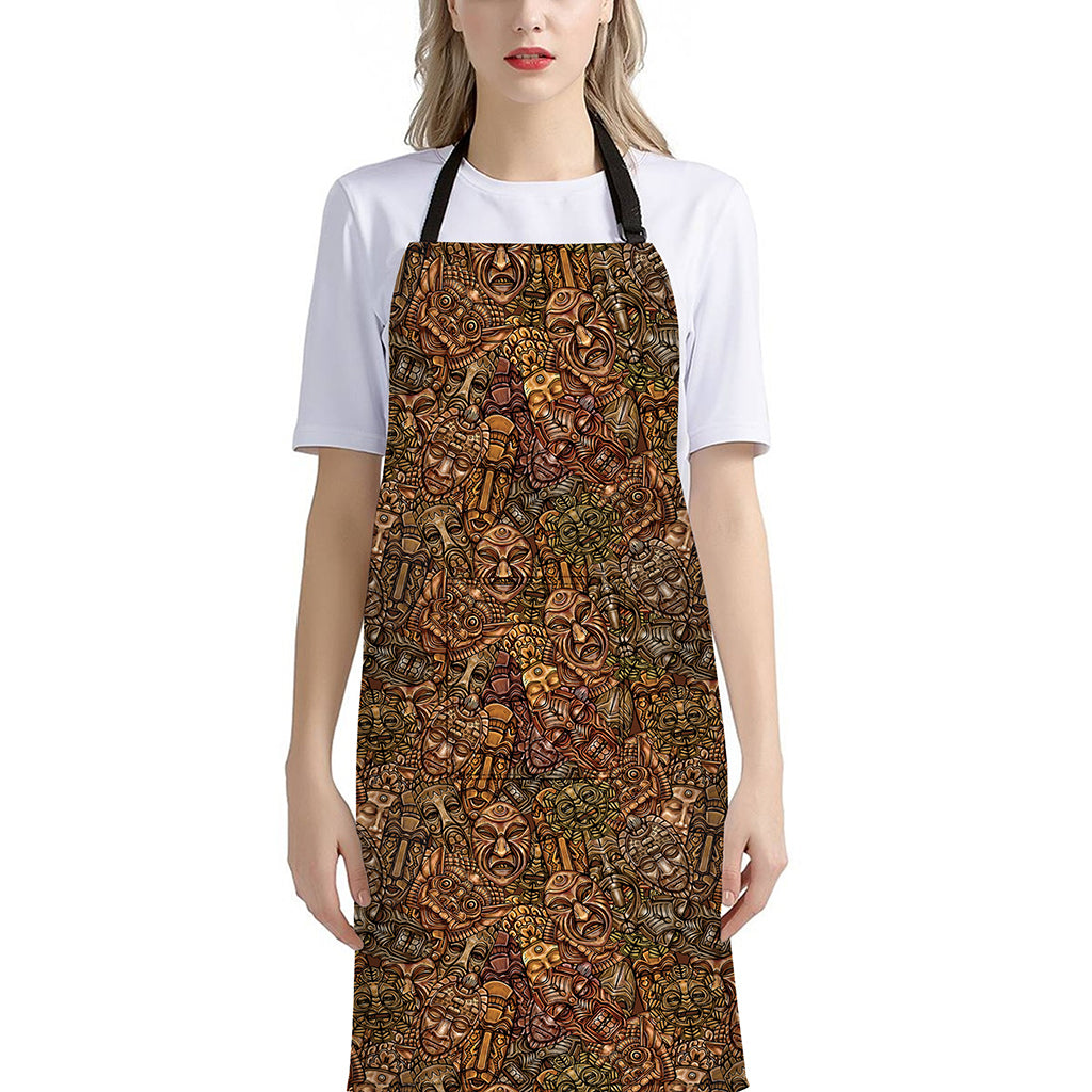 African Totem Pattern Print Bib Apron With Pocket