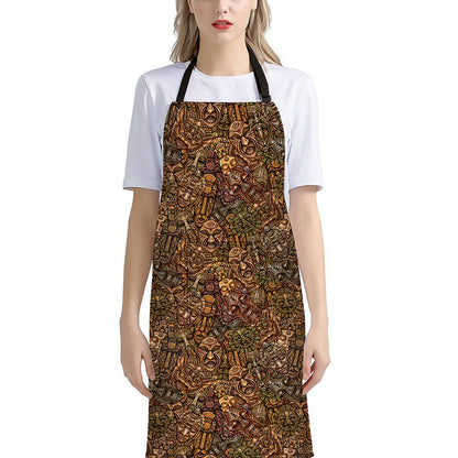 African Totem Pattern Print Bib Apron With Pocket