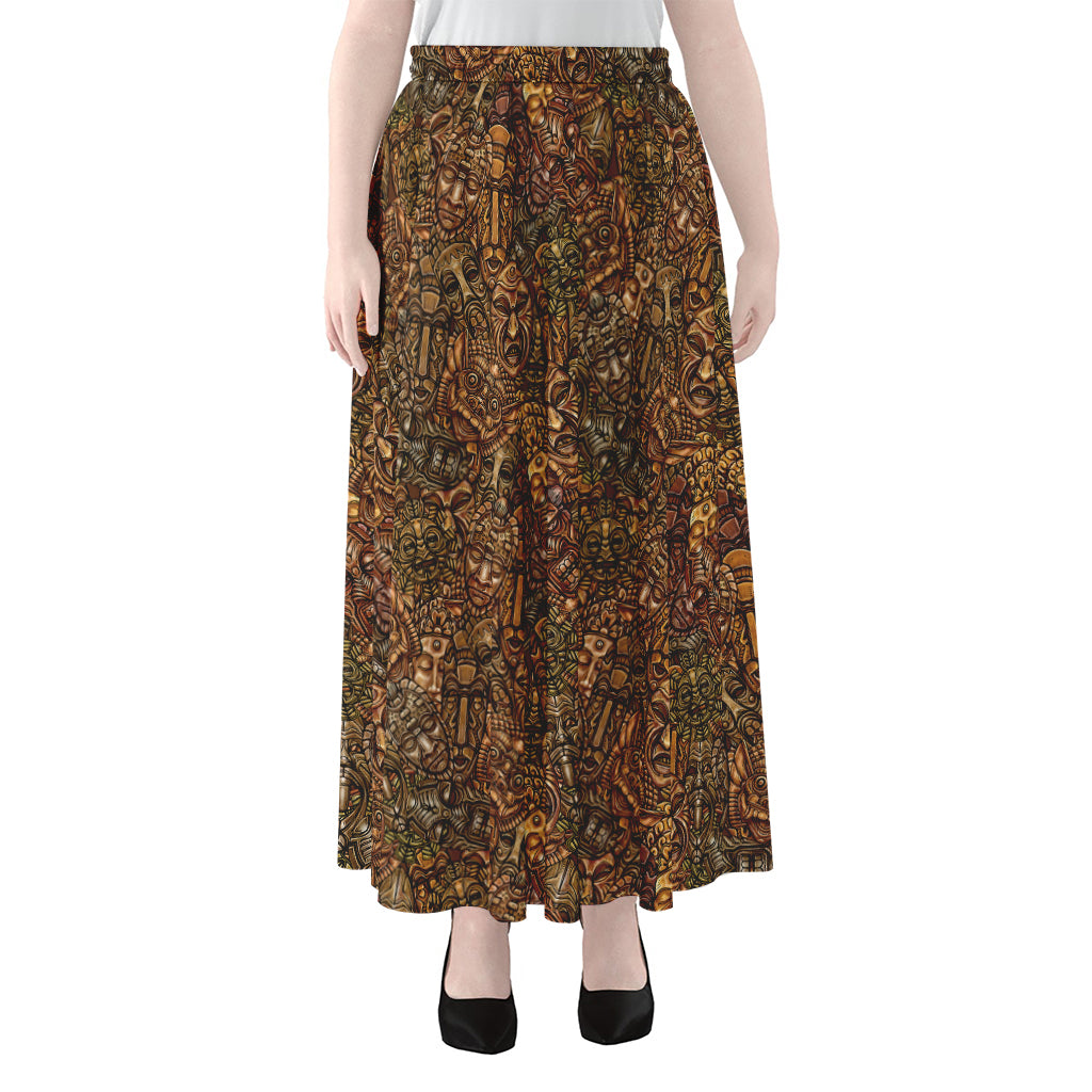 African Totem Pattern Print Chiffon Maxi Skirt