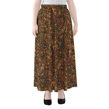 African Totem Pattern Print Chiffon Maxi Skirt