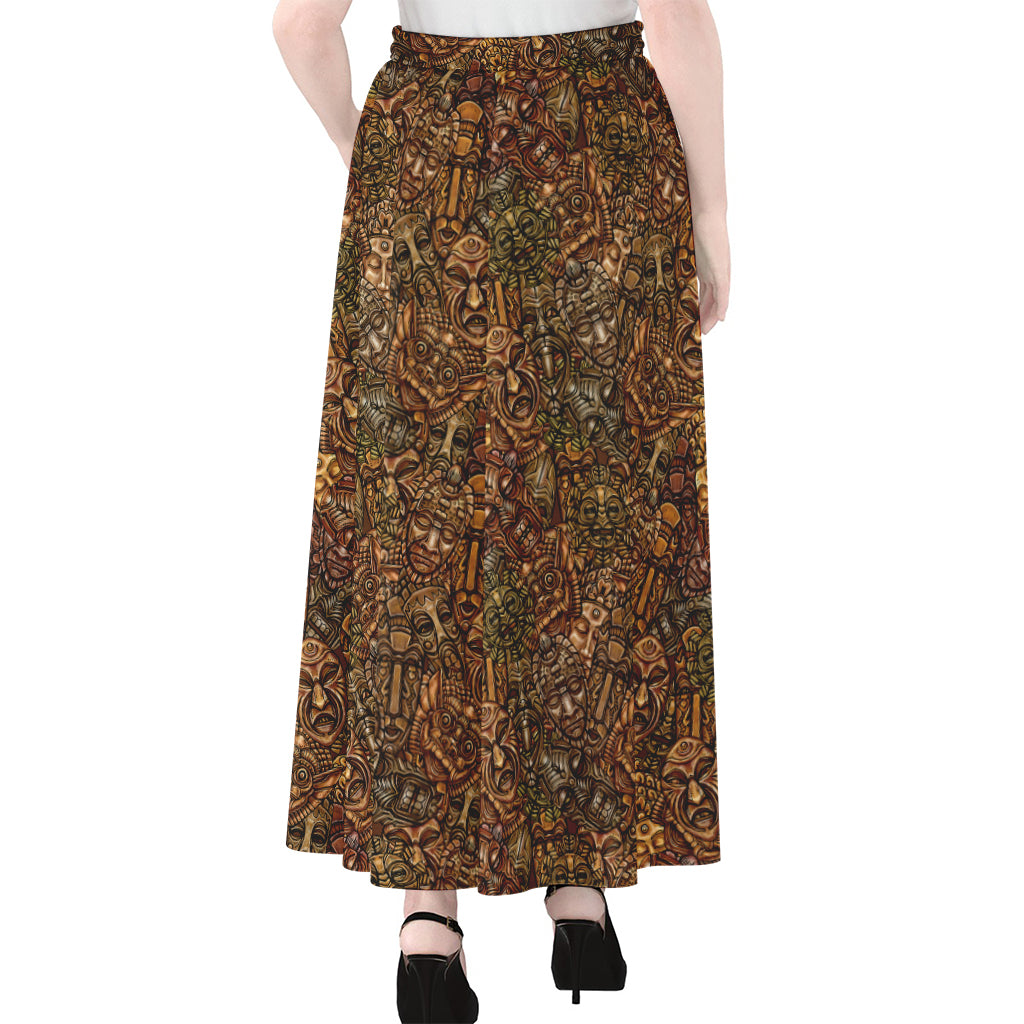 African Totem Pattern Print Chiffon Maxi Skirt