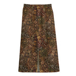 African Totem Pattern Print Cotton Front Slit Maxi Skirt