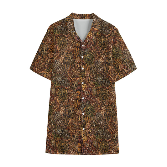 African Totem Pattern Print Cotton Hawaiian Shirt