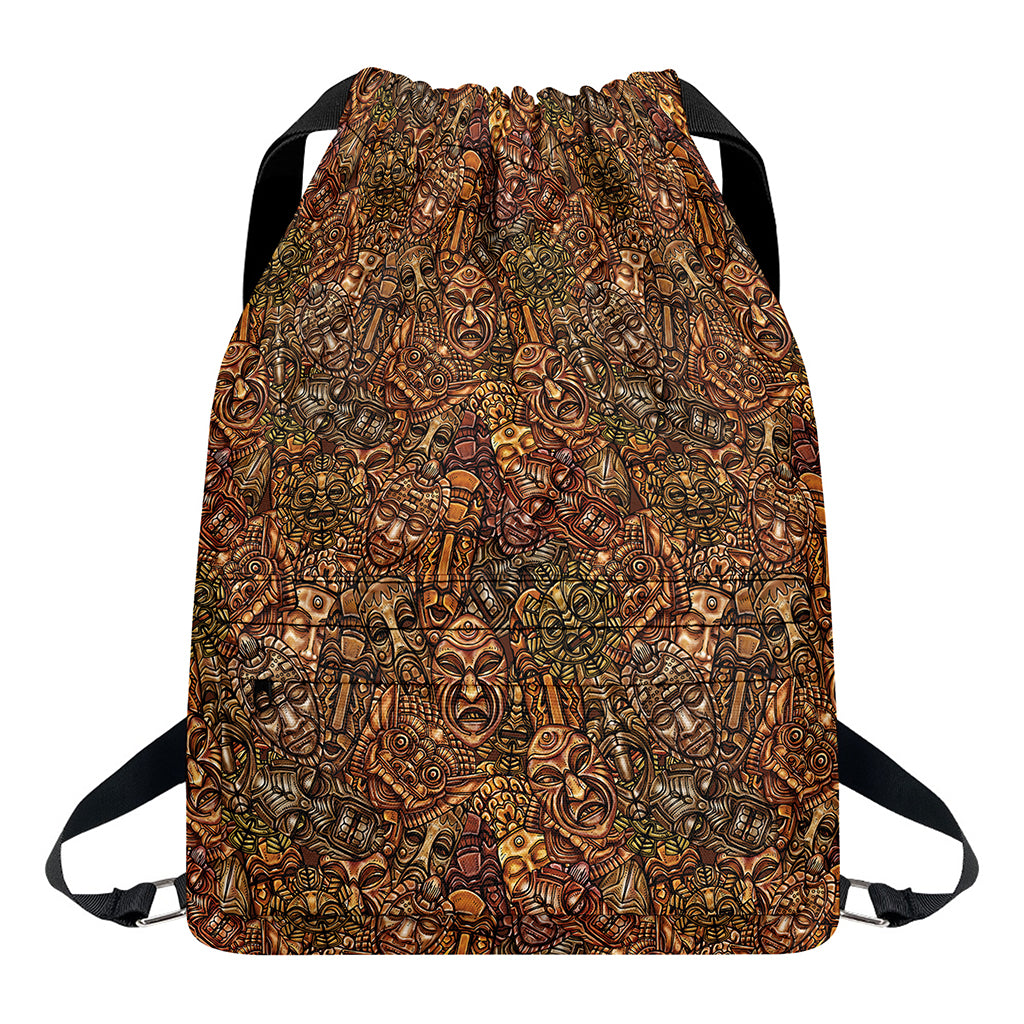 African Totem Pattern Print Drawstring Backpack