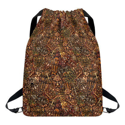 African Totem Pattern Print Drawstring Backpack