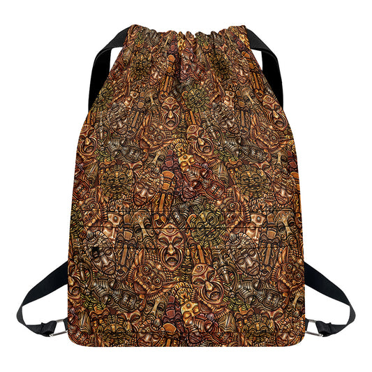 African Totem Pattern Print Drawstring Backpack