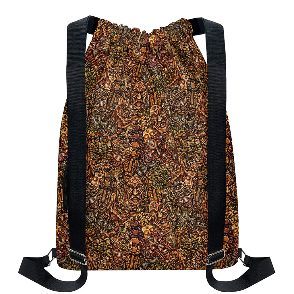 African Totem Pattern Print Drawstring Backpack