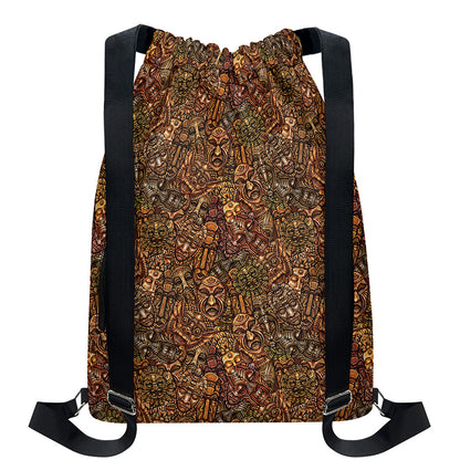 African Totem Pattern Print Drawstring Backpack