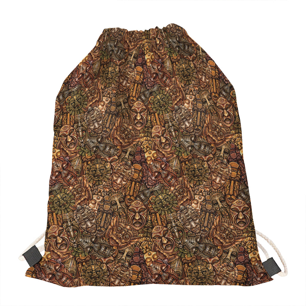 African Totem Pattern Print Drawstring Bag