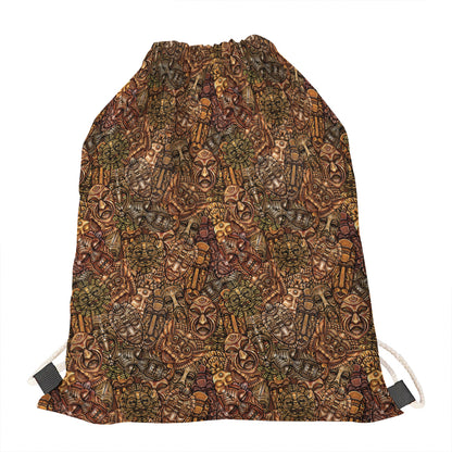 African Totem Pattern Print Drawstring Bag