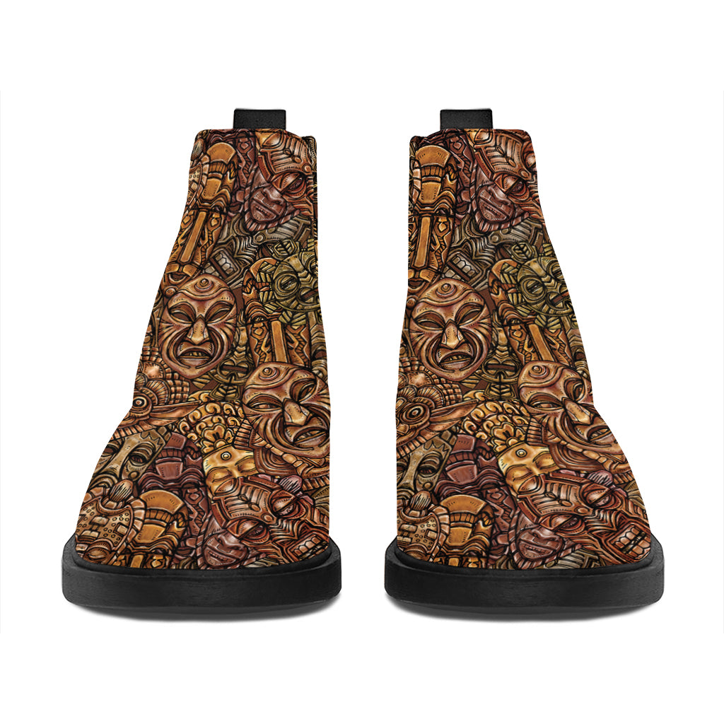 African Totem Pattern Print Flat Ankle Boots