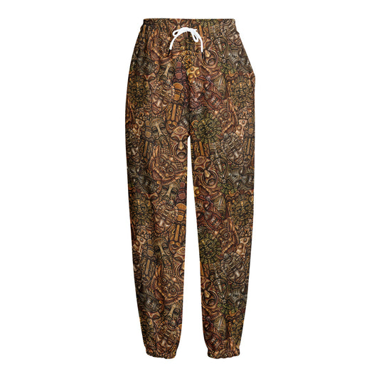 African Totem Pattern Print Fleece Lined Knit Pants