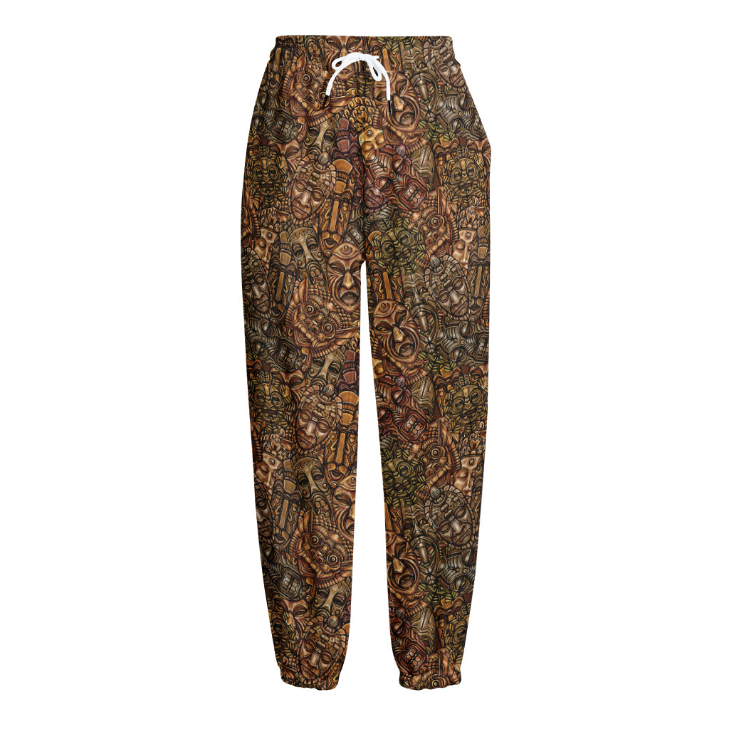 African Totem Pattern Print Fleece Lined Knit Pants