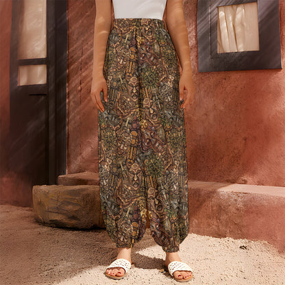 African Totem Pattern Print Harem Pants