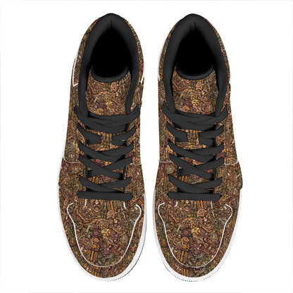 African Totem Pattern Print High Top Leather Sneakers