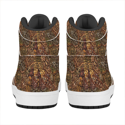 African Totem Pattern Print High Top Leather Sneakers