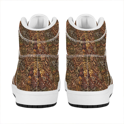 African Totem Pattern Print High Top Leather Sneakers