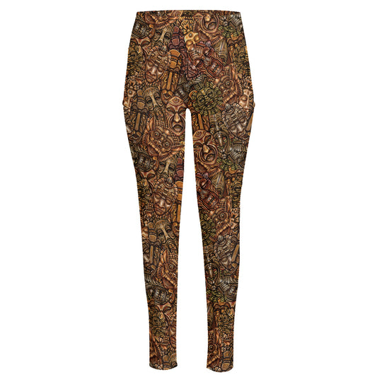 African Totem Pattern Print High-Waisted Pocket Leggings
