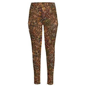 African Totem Pattern Print High-Waisted Pocket Leggings