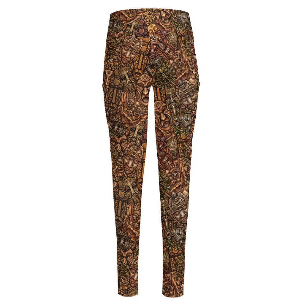 African Totem Pattern Print High-Waisted Pocket Leggings