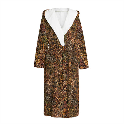 African Totem Pattern Print Hooded Bathrobe