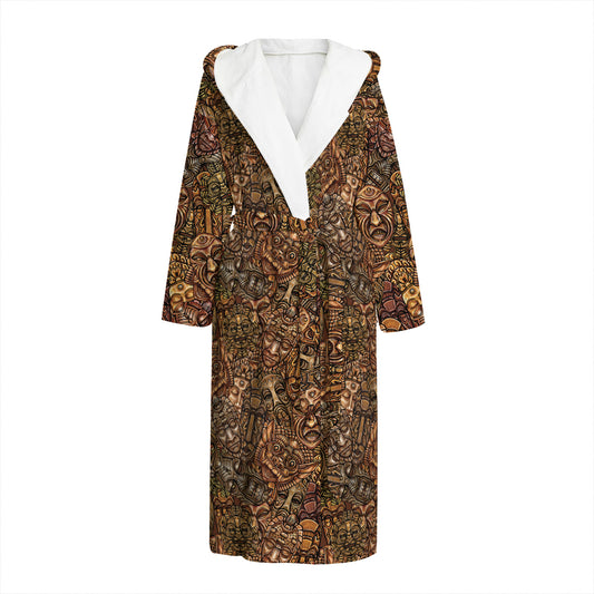 African Totem Pattern Print Hooded Bathrobe
