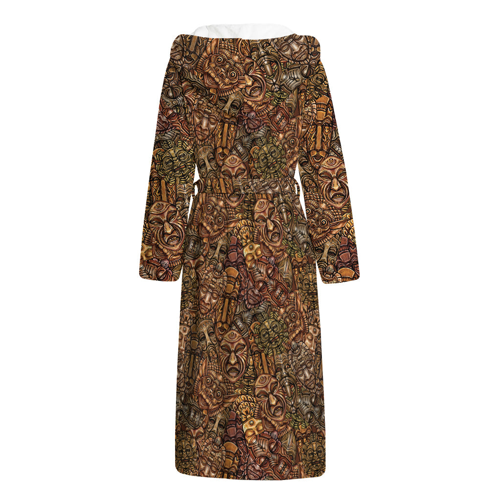 African Totem Pattern Print Hooded Bathrobe