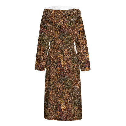African Totem Pattern Print Hooded Bathrobe