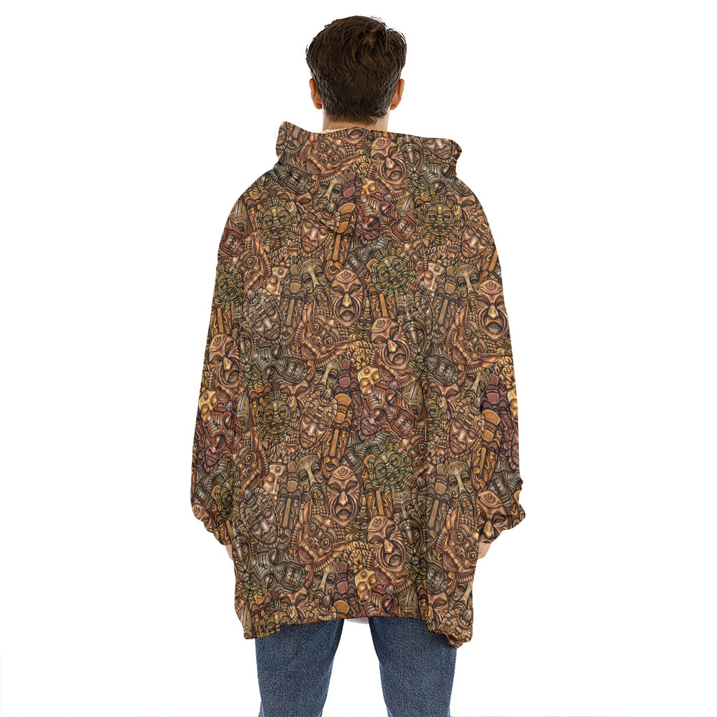 African Totem Pattern Print Hoodie Blanket