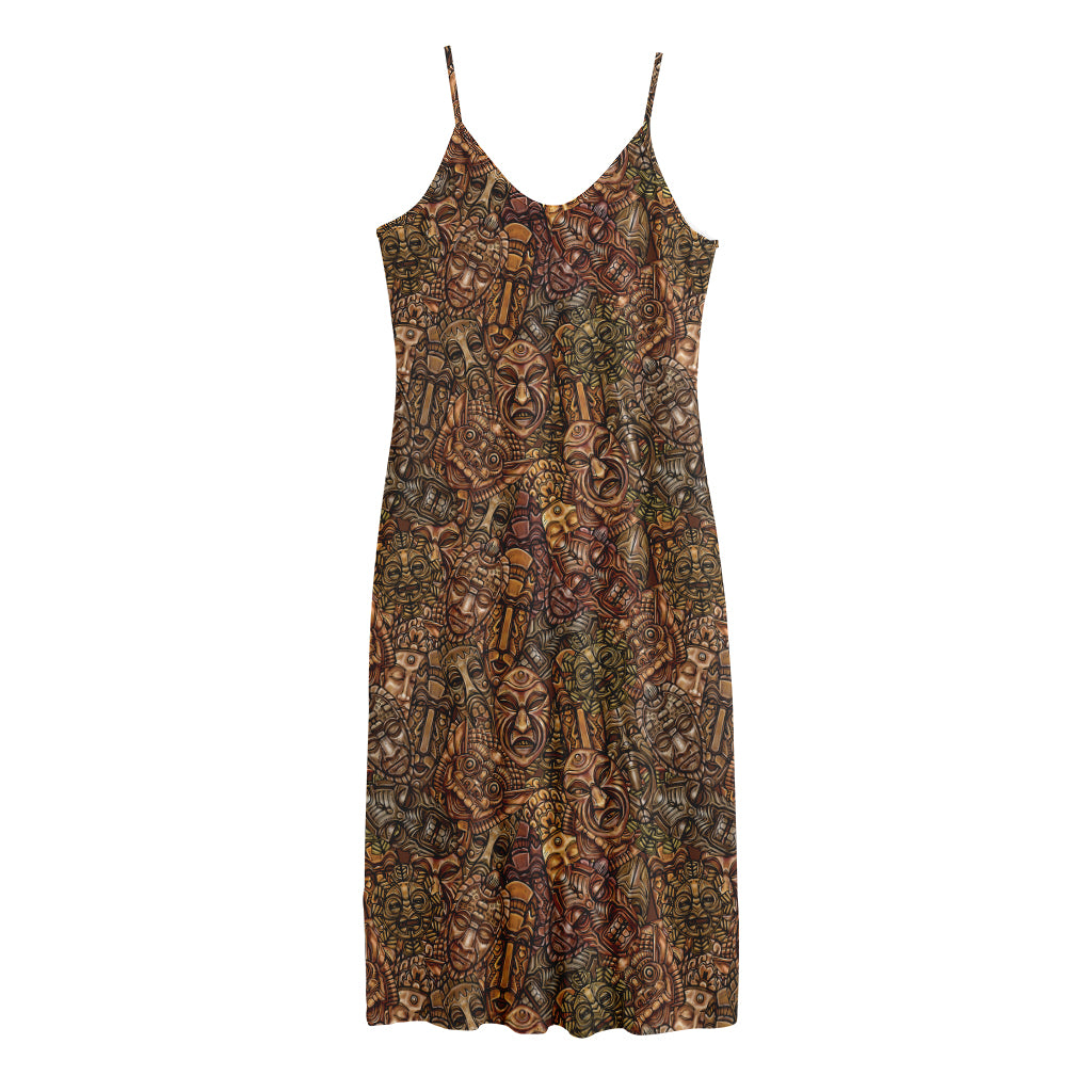 African Totem Pattern Print Jersey Midi Cami Dress