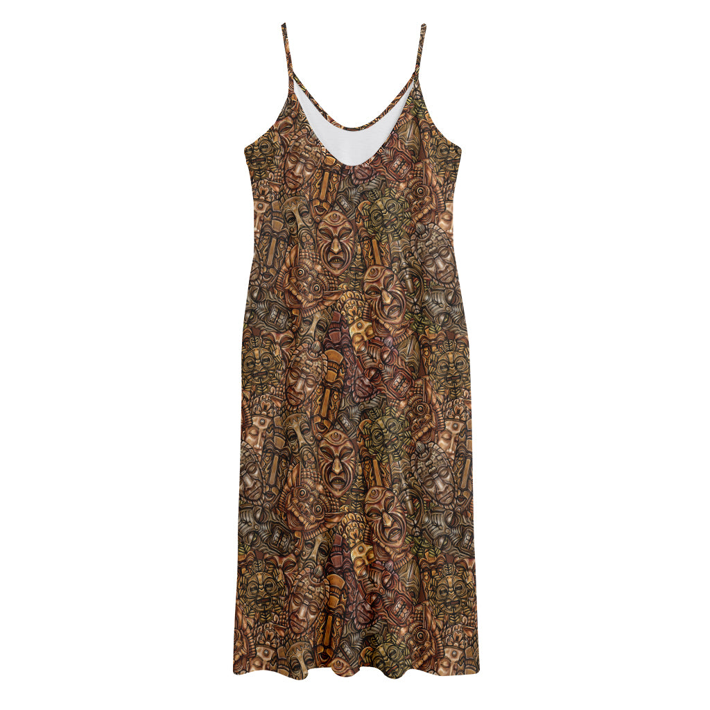 African Totem Pattern Print Jersey Midi Cami Dress